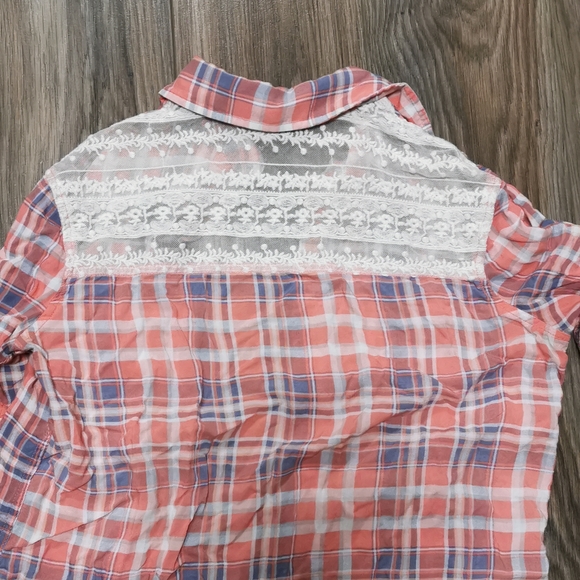 Aeropostale 100% Rayon Plaid Button Up Shirt with Lace Yoke, Size Small - Picture 2 of 5
